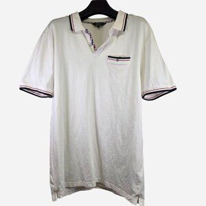 Ben Sherman Men's Short Sleeve Pocket Ribbed Polo (WHITE  MEDIUM)